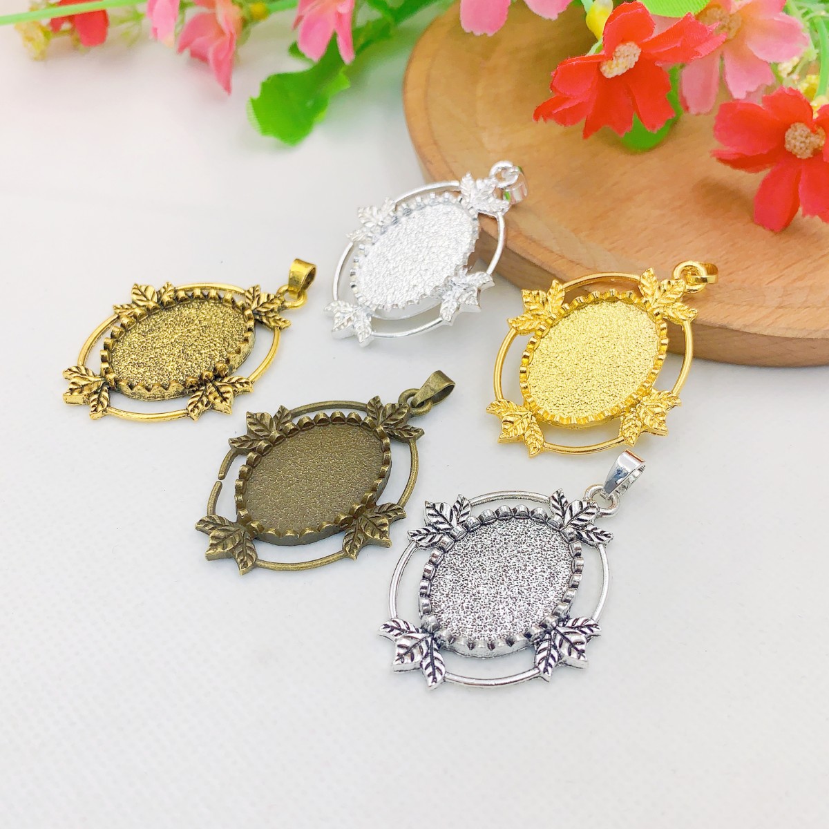Bezels Set Pendant - Onebeading Fit 18x25mm owalne kaboszony rama